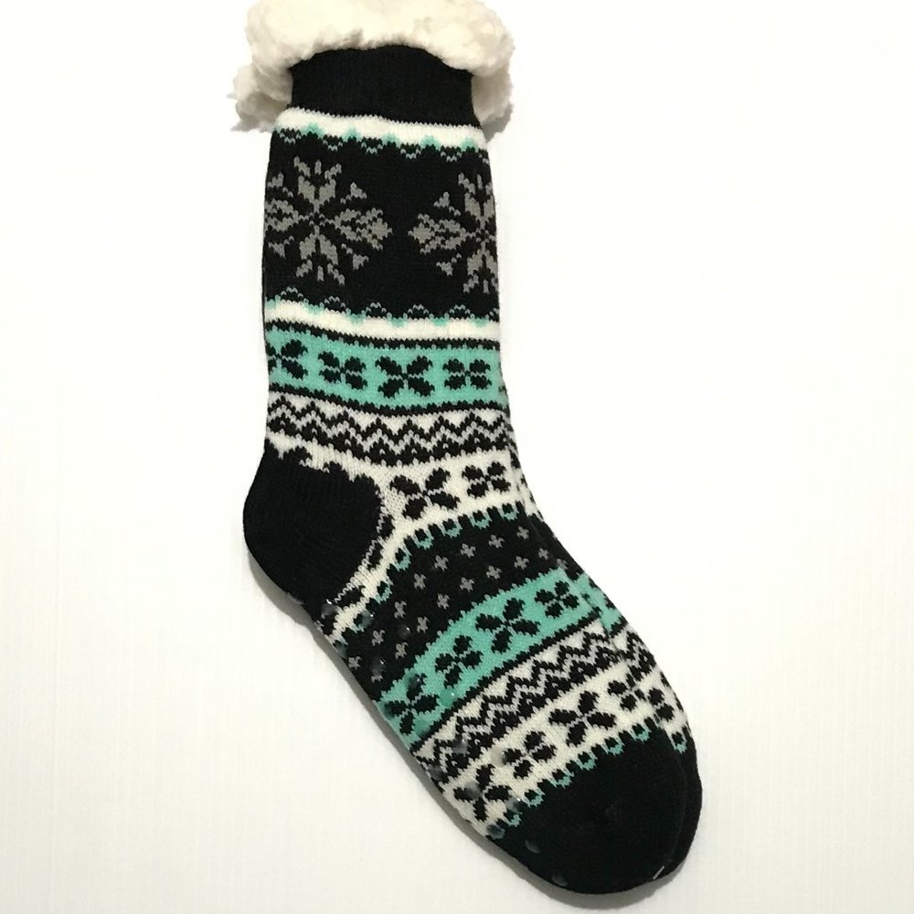 Black Snowflake Argyle Sherpa Lined Slipper Socks